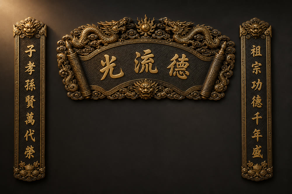 Cuốn thư câu đối đồng chữ Hán dát vàng